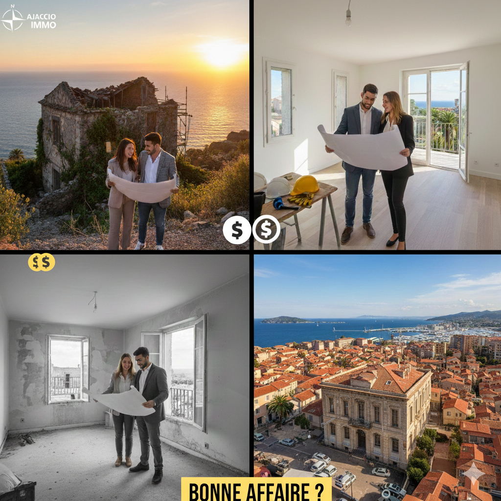 Achat bien avec travaux Ajaccio avantages risques conseils